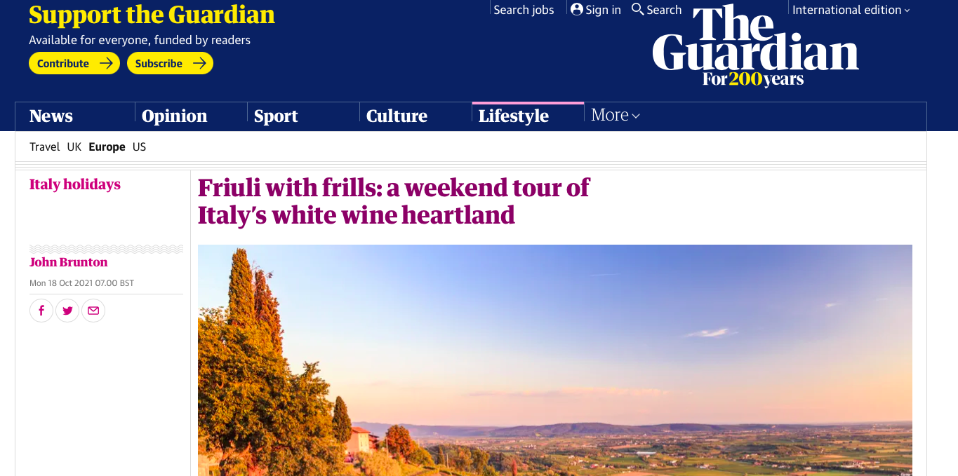 Cormons e il Collio conquistano il The Guardian, tour nelle sue bellezze